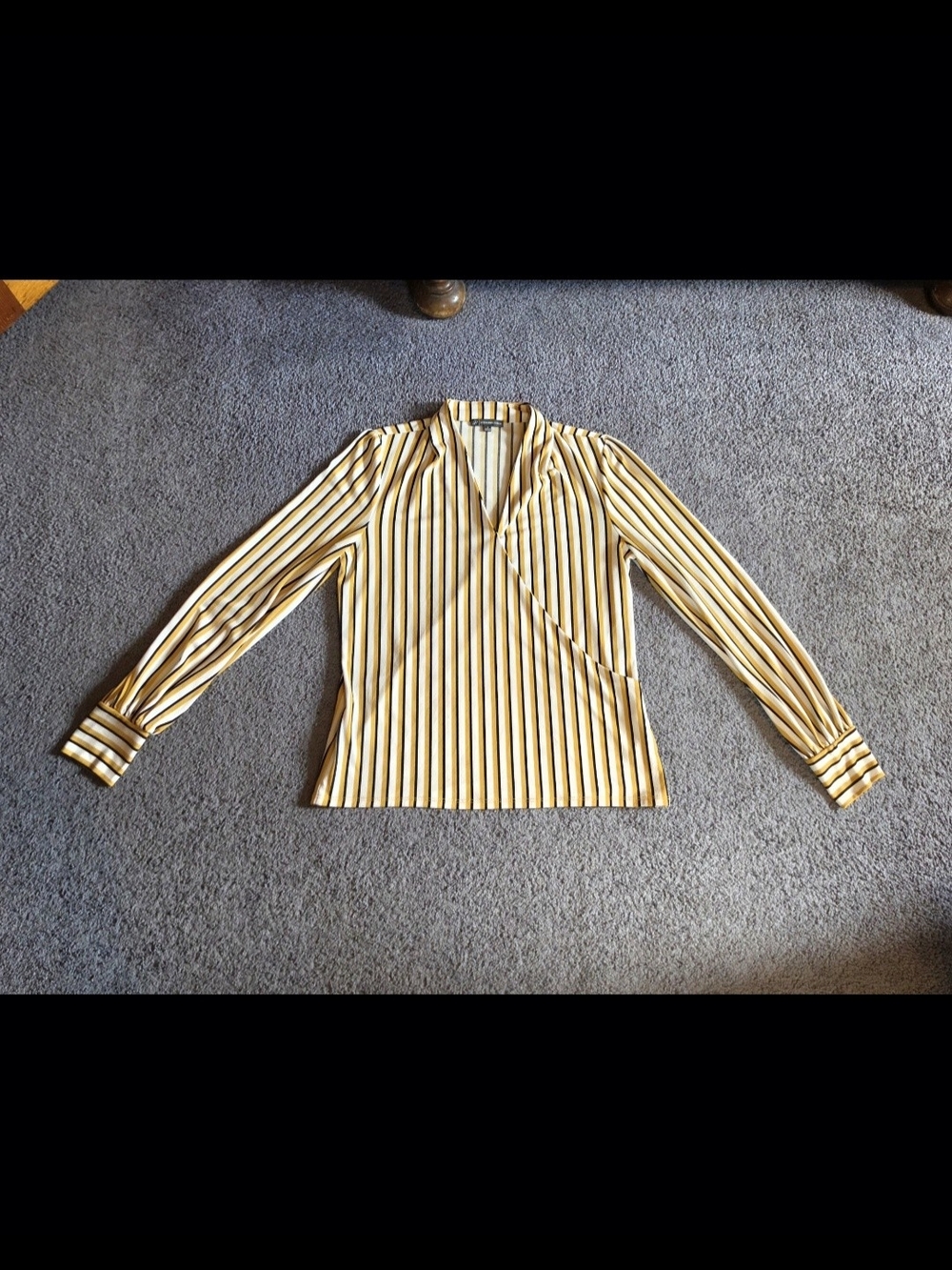Adrianna Papall Faux Wrap Long Sleeve Yellow, White & Black Striped Top Size S